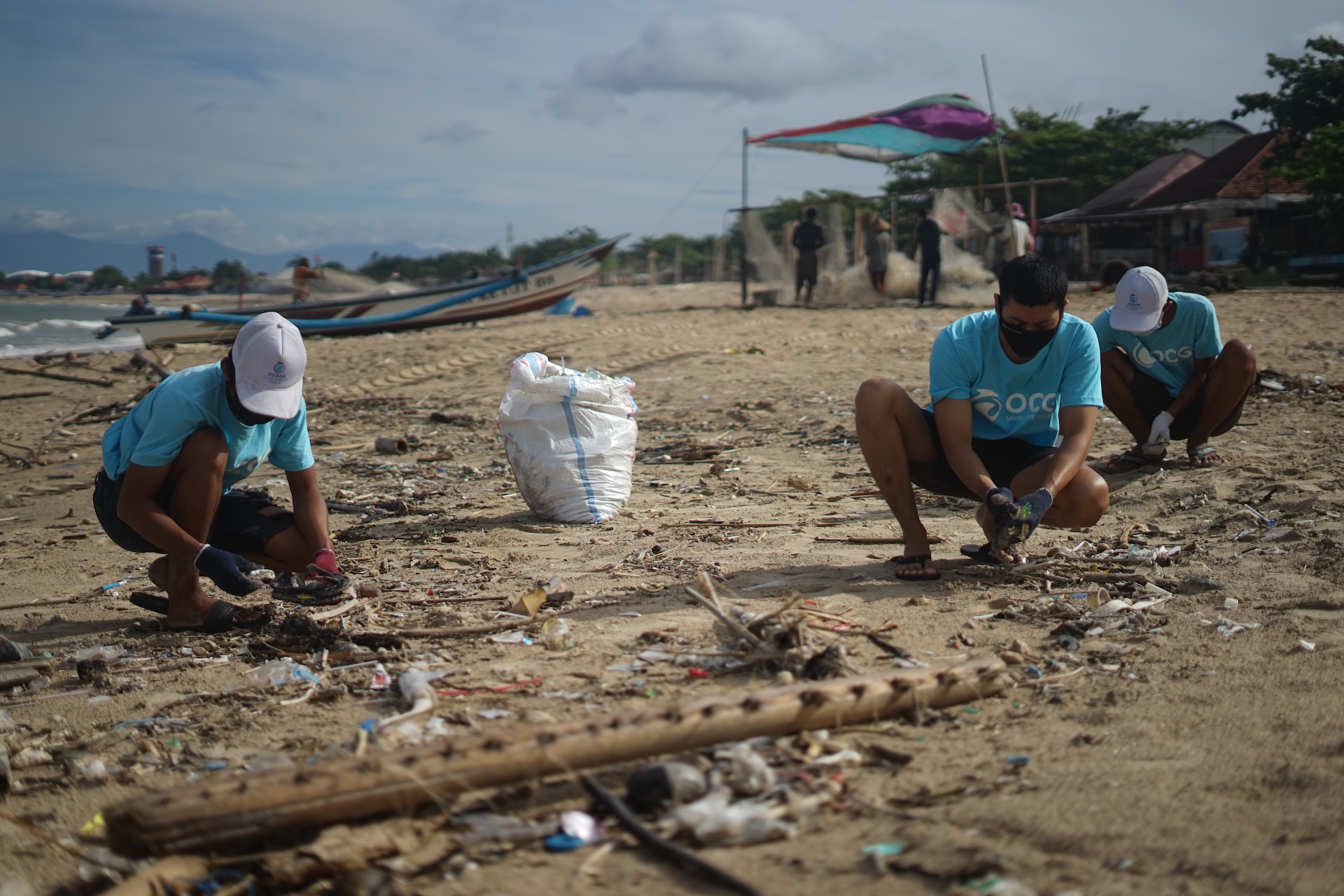 A man clean beach